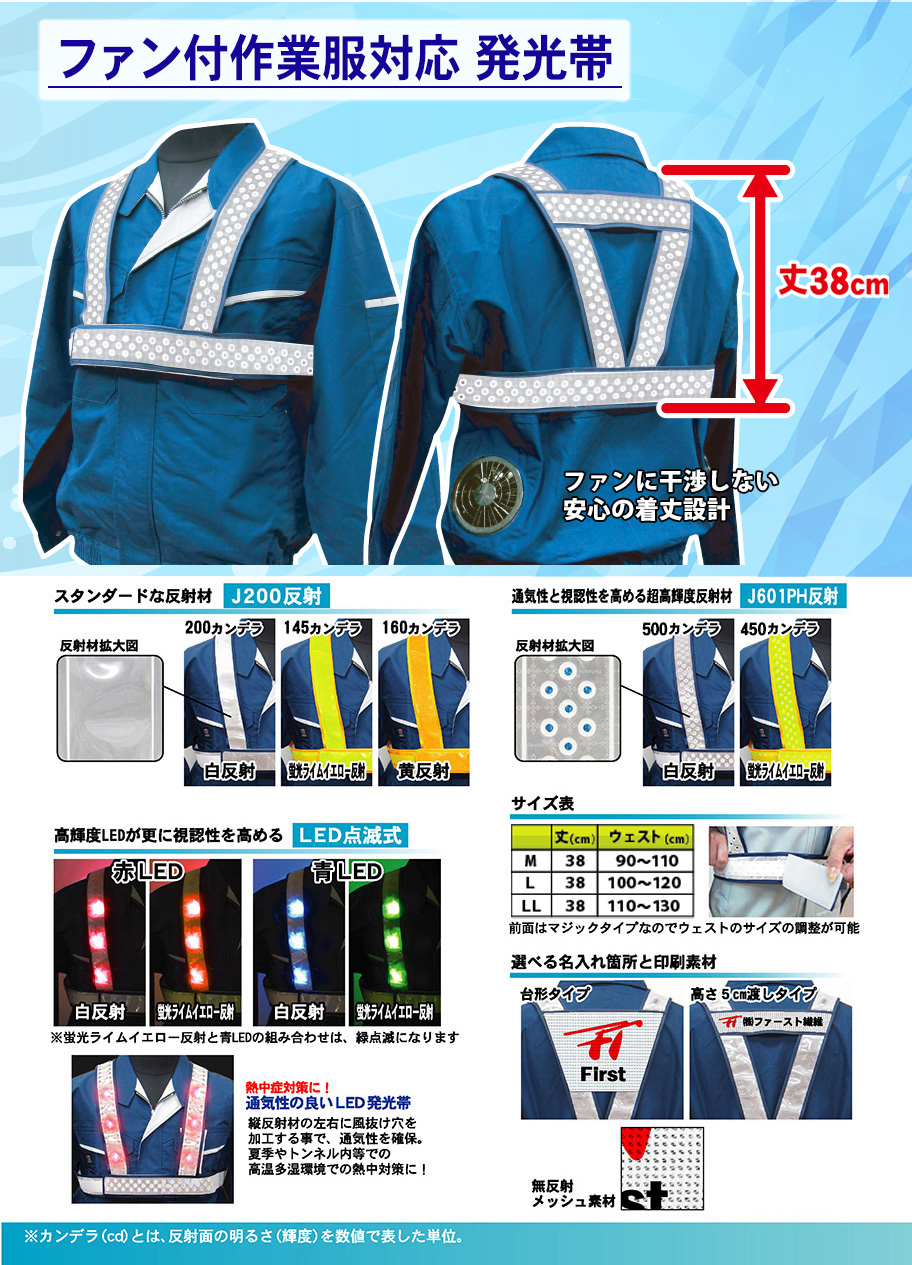 ファン付作業服対応 発光帯　商品説明