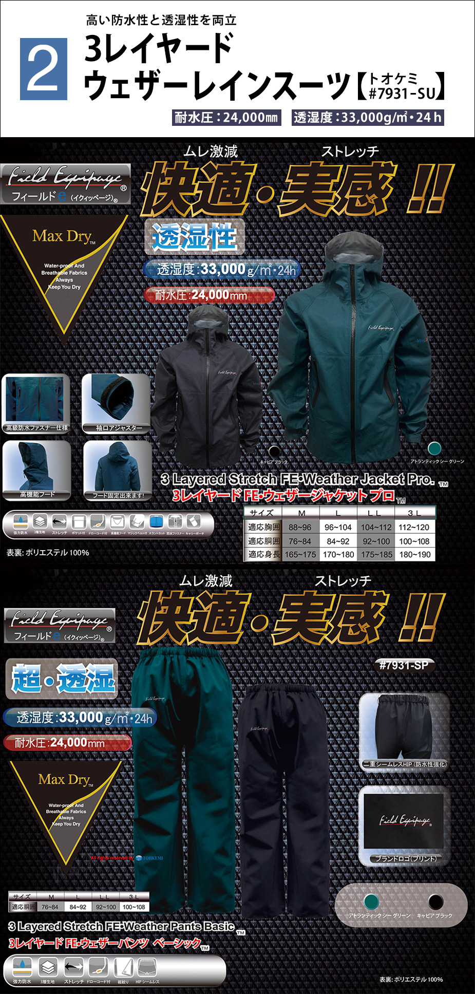 ３レイヤードウェザーレインスーツ