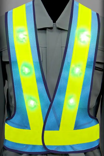 超高輝度LED 安全ベストのカラーバリエーション：青LED×蛍光ライム反射材 × 青（メッシュ生地）