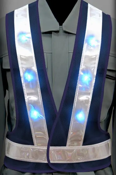 超高輝度LED 安全ベストのカラーバリエーション：青LED×白反射材 × 紺（メッシュ生地）