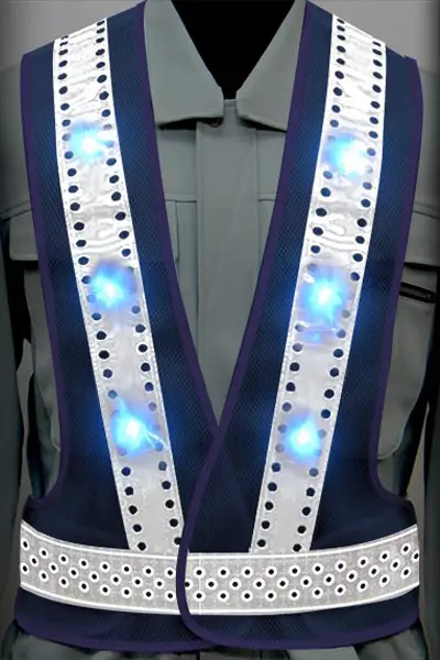 超高輝度LED 安全ベストのカラーバリエーション：ピンホール×青LED×白反射材 × 紺（メッシュ生地）