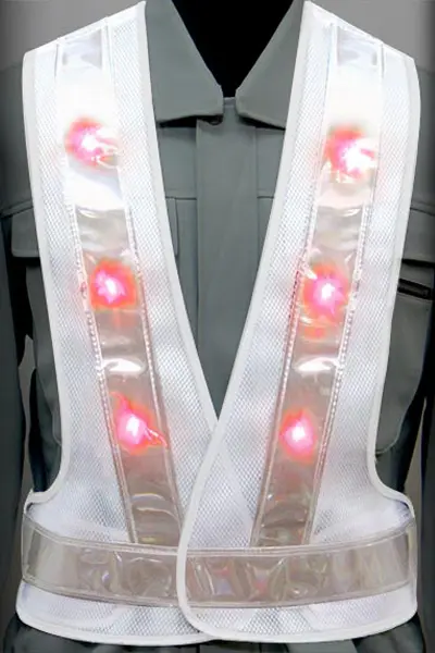 超高輝度LED 安全ベストのカラーバリエーション：赤LED×白反射材 × 白（メッシュ生地）